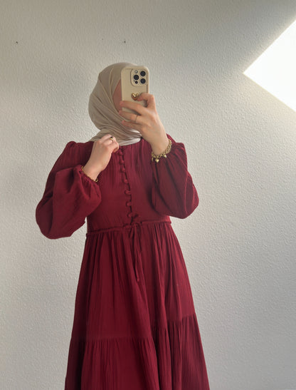 Elya Musselin Kleid- Burgunderrot