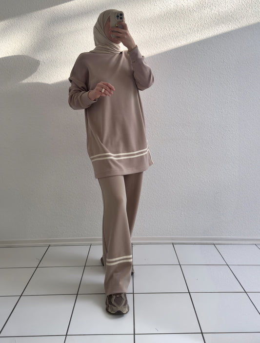 Gestreifter Modal Zweiteiler - Beige