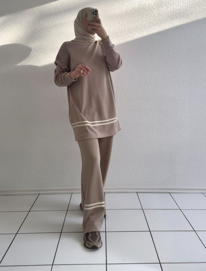 Gestreifter Modal Zweiteiler - Beige