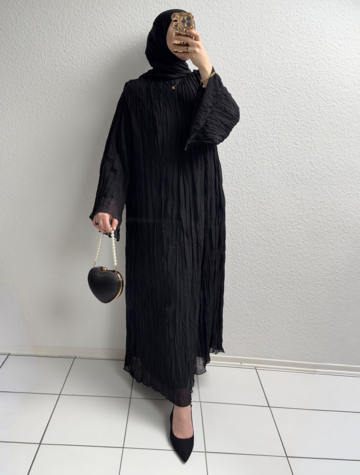 Crinkle Chiffon Kleid - Schwarz