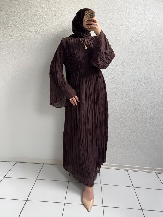 Crinkle Chiffon Kleid - Braun