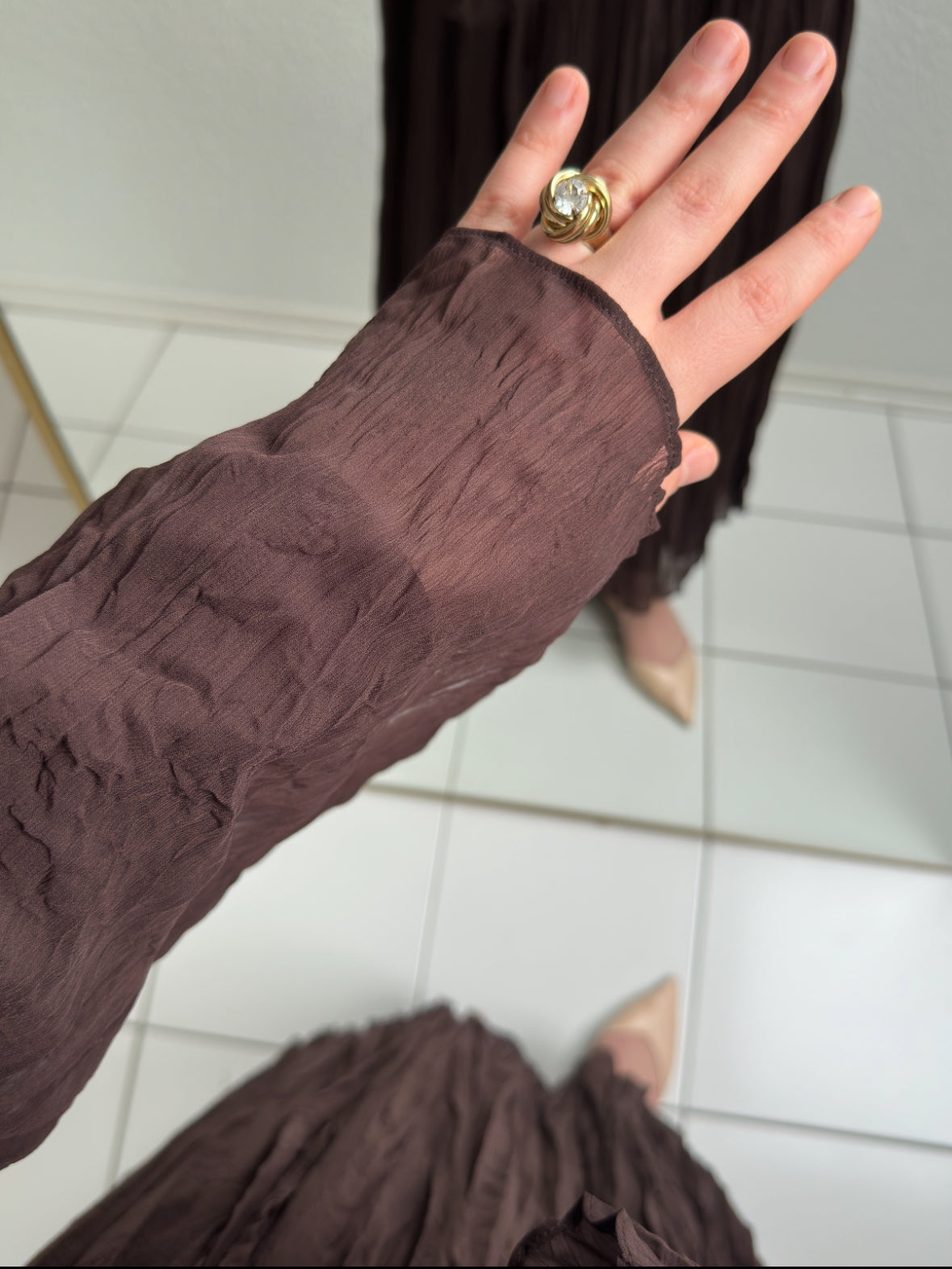 Crinkle Chiffon Kleid - Braun