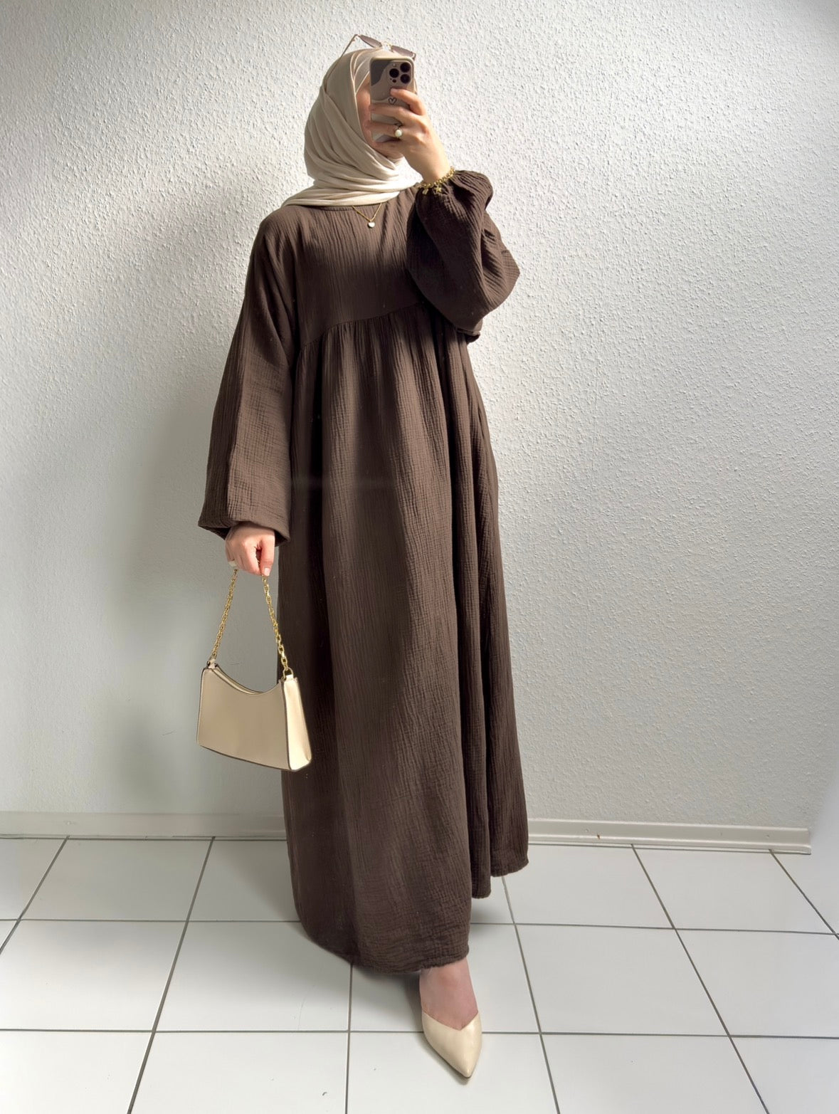 Musselin Belle Abaya - Braun