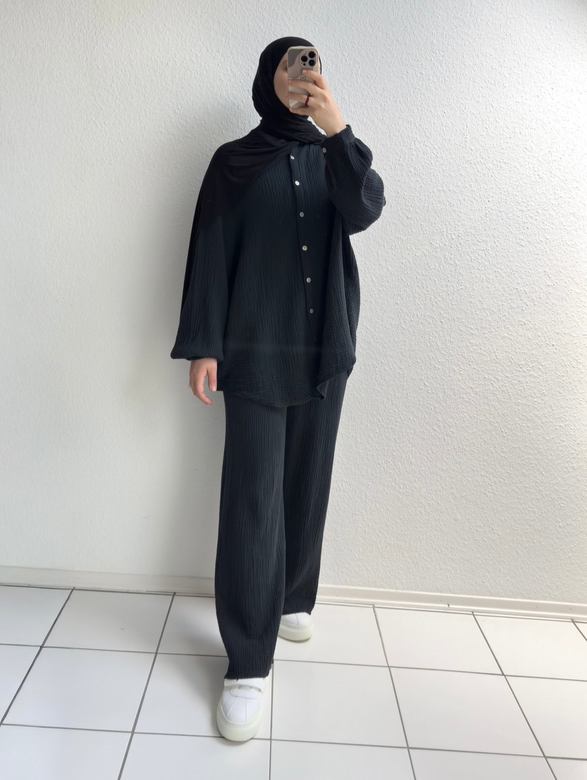 Basic Musselin Zweiteiler - Schwarz