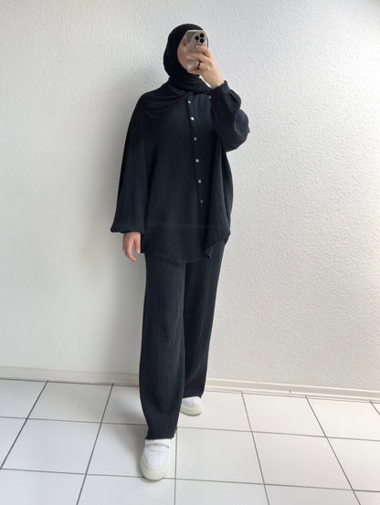 Basic Musselin Zweiteiler - Schwarz