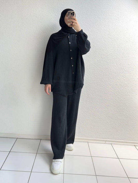Basic Musselin Zweiteiler - Schwarz
