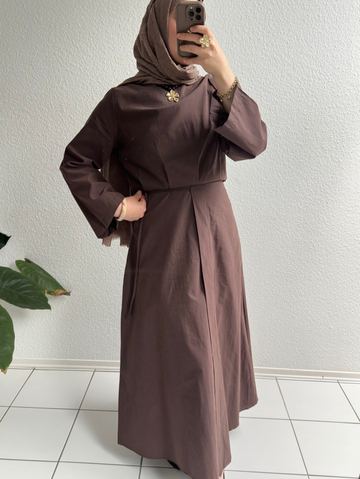 Cotton Kleid mit Wickel Detail - Braun