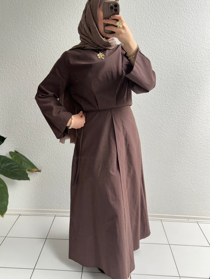 Cotton Kleid mit Wickel Detail - Braun