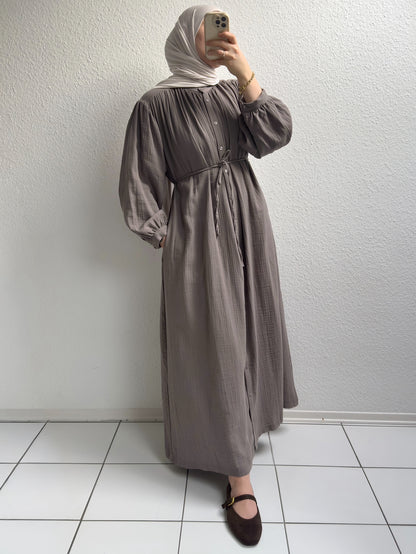 Geknöpftes Musselinkleid - Grau