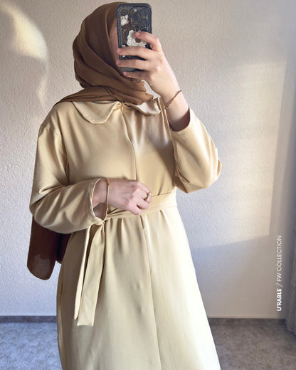 Bebe Yaka Fermuarlı Elbise-Bej(Kleid mit Babykragen und Reißverschluss-Beige)
