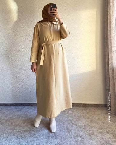 Bebe Yaka Fermuarlı Elbise-Bej(Kleid mit Babykragen und Reißverschluss-Beige)
