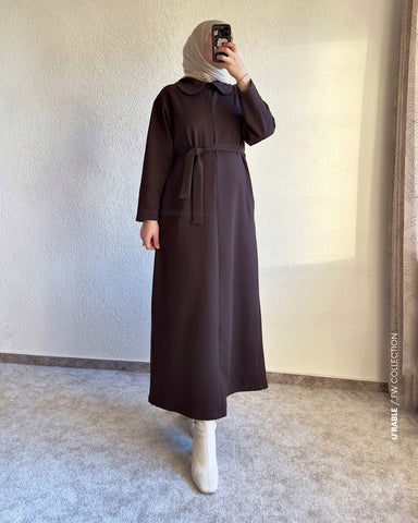 Bebe Yaka Fermuarlı Elbise-Kahve(Kleid mit Babykragen und Reißverschluss-Braun)
