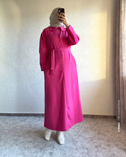 Bebe Yaka Fermuarlı Elbise-Pembe(Kleid mit Babykragen und Reißverschluss-Rosa)