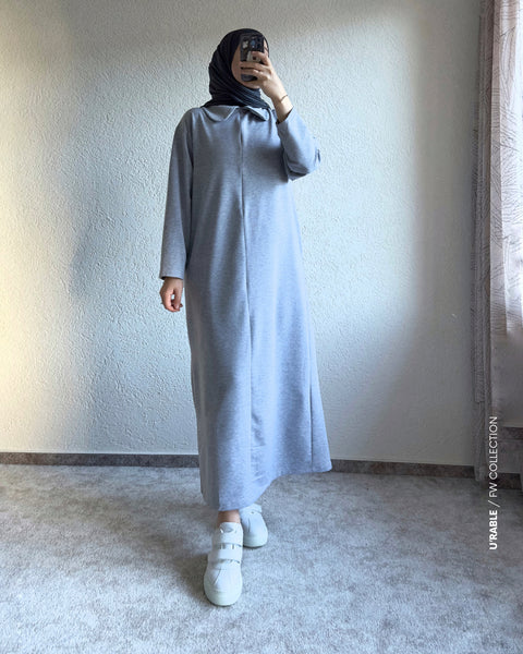 Bebe Yaka Fermuarlı Elbise-Gri(Kleid mit Babykragen und Reißverschluss-Grau)