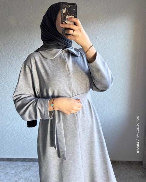Bebe Yaka Fermuarlı Elbise-Gri(Kleid mit Babykragen und Reißverschluss-Grau)