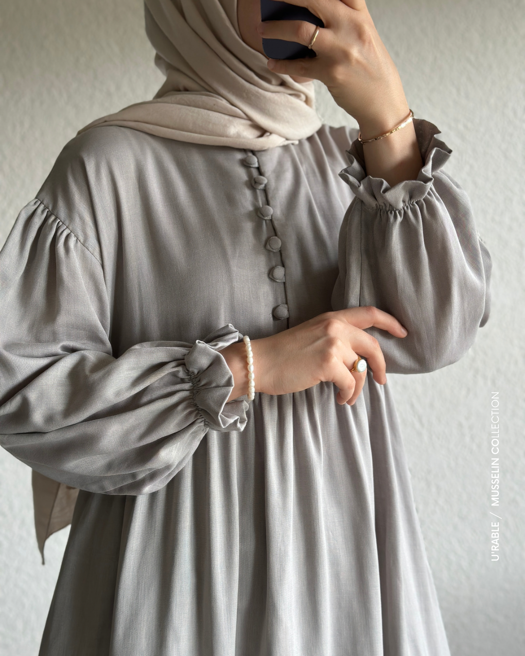 Classy Pamuklu Elbise-Gri(Classy Baumwolle Kleid-Grau)