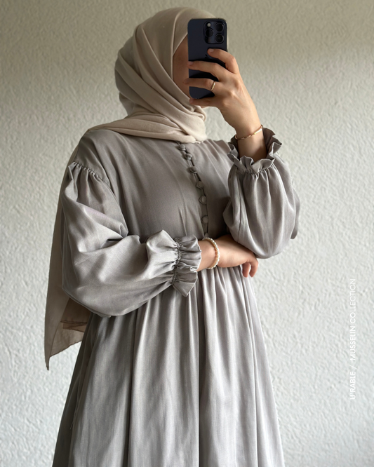 Classy Pamuklu Elbise-Gri(Classy Baumwolle Kleid-Grau)
