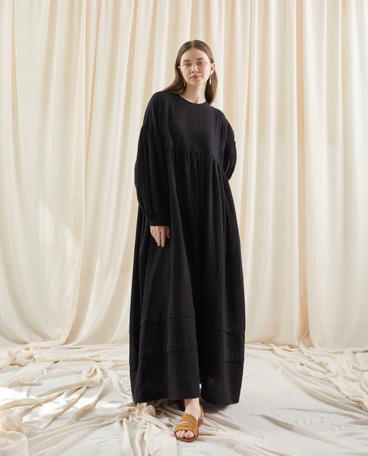 Biyeli Müslin Elbise-Siyah(Musselin Kleid-Schwarz)